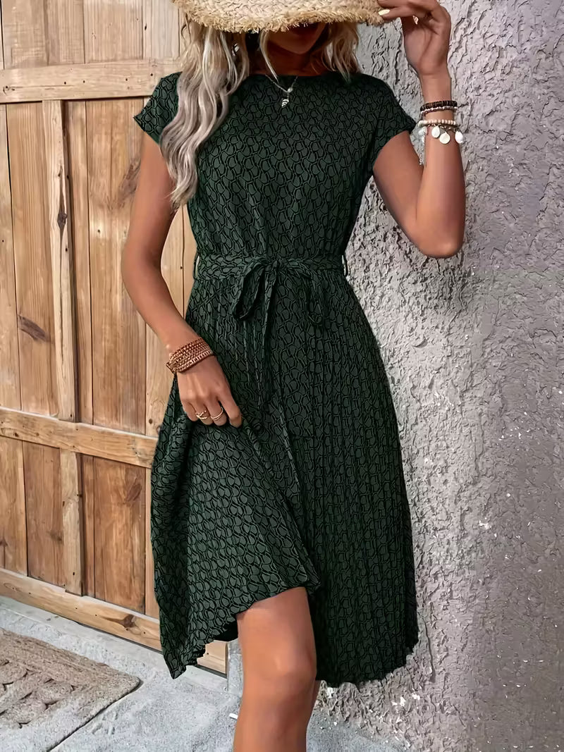 Elegante jurk met geometrische print - Donkergroen