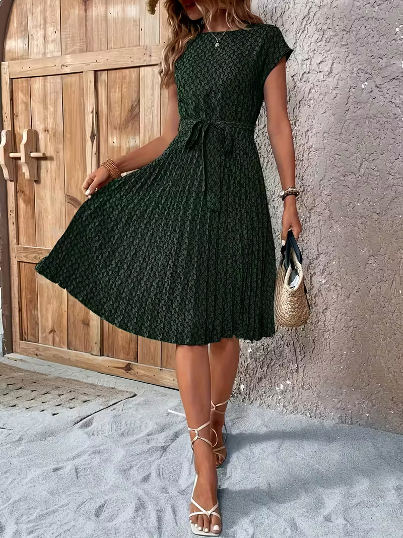 Elegante jurk met geometrische print - Donkergroen