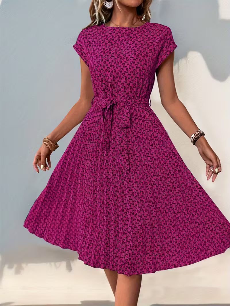 Elegante jurk met geometrische print - Roze