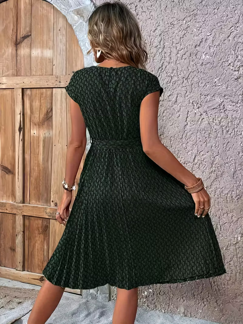 Elegante jurk met geometrische print - Donkergroen