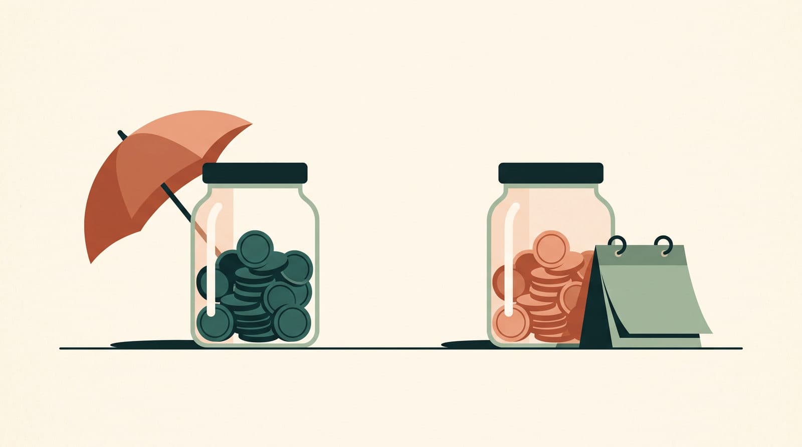 Two savings pots side by side: a buffer for unexpected costs and a provision for planned bills